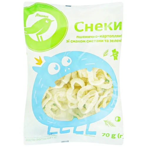 Снеки Auchan пшенично-картопляні зі смаком сметани та зелені 70г