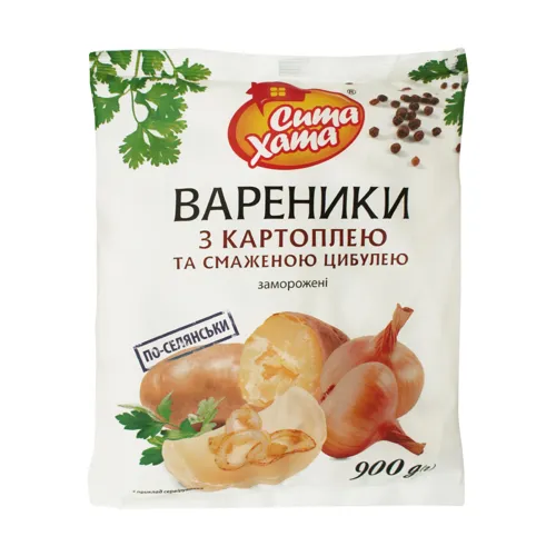 Вареники з картоплею та смаженою цибулею заморожені По-селянськи Сита Хата 900г