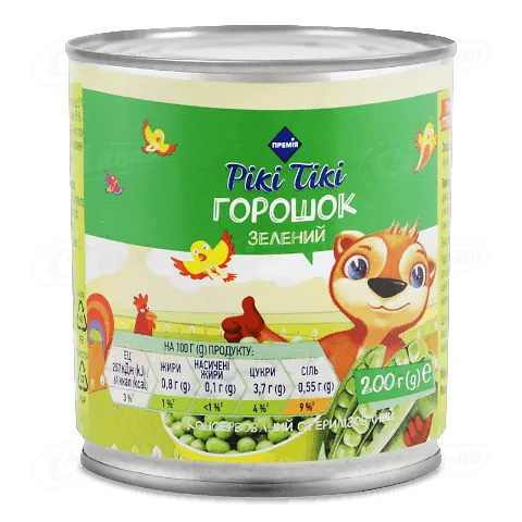 Горошок «Премія Рікі Тікі»® зелений стерилізований, 200г