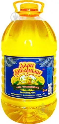 Олія соняшникова рафінована в пластиковій пляшці 5л ТМ Дари Диканьки