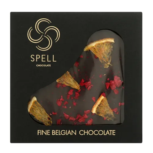 Шоколад чорний з апельсином та малиною Spell к/у 90г