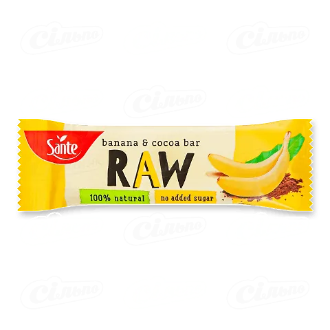 Батончик Sante Raw фруктовий з бананом та какао, 35г