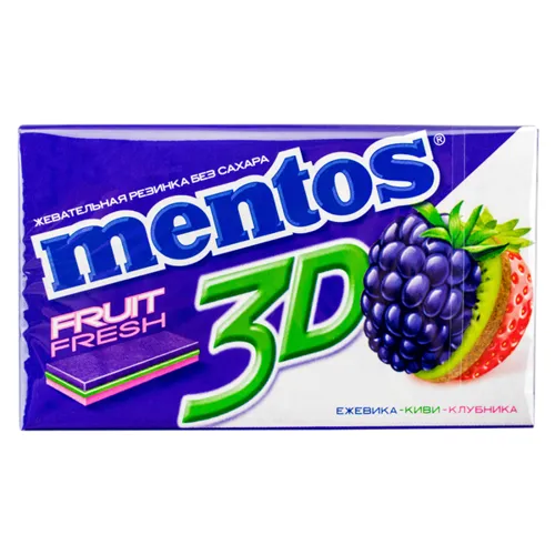 Гумка жувальна Mentos 3D ожина-ківі-полуниця, 33г