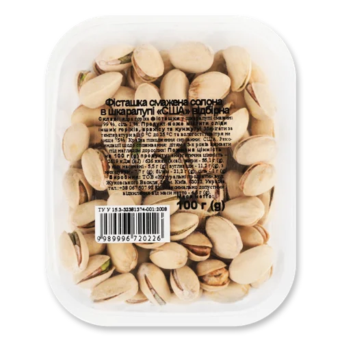 Фісташка Смажена Солона Відбірна В Шкаралупі, ТОВ Натуральні Продукти, 100г