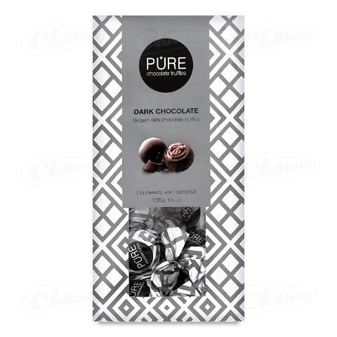 Цукерки Pure Chocolate трюфель чорний шоколад з шоколадною начинкою, 135г