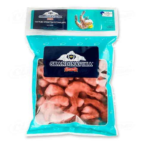 Креветки Skandinavika тигрові б/г 16/20 заморожені, 1000г