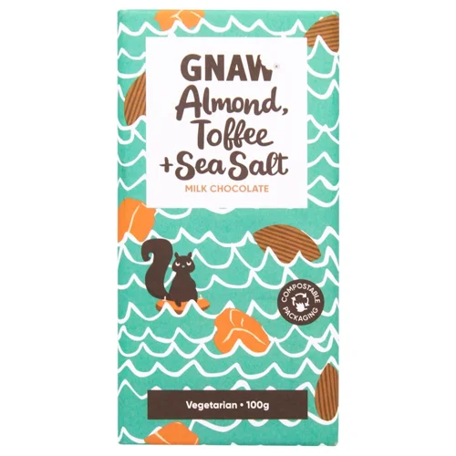 Шоколад молочний Gnaw з мигдалем, ірисками Toffee та сіллю 100г