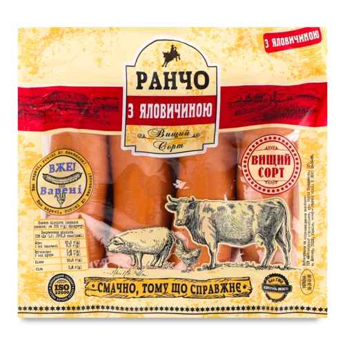 Сардельки З Яловичиною Вищого Ґатунку Ранчо, кг