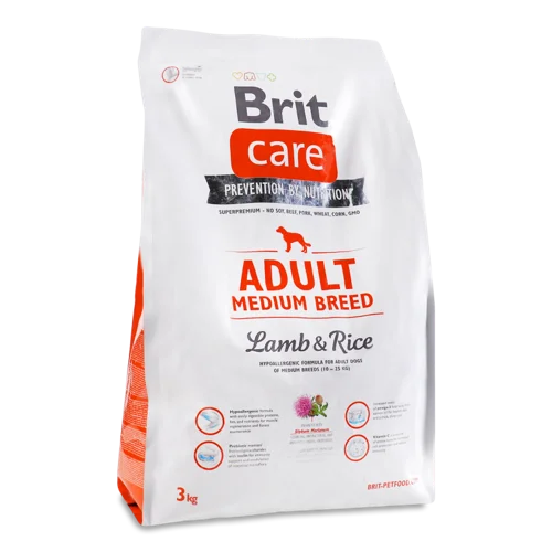 Корм Сухий Для Дорослих Собак Lamb&Rice Medium Care Brit, В/К, 3 кг