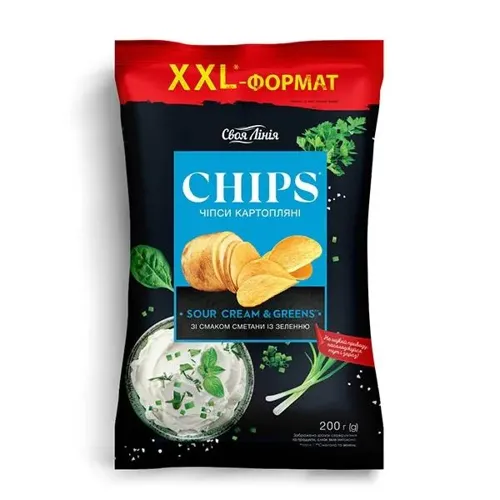 Чіпси 200г Своя Лінія картопляні зі смаком сметани із зеленню м/уп