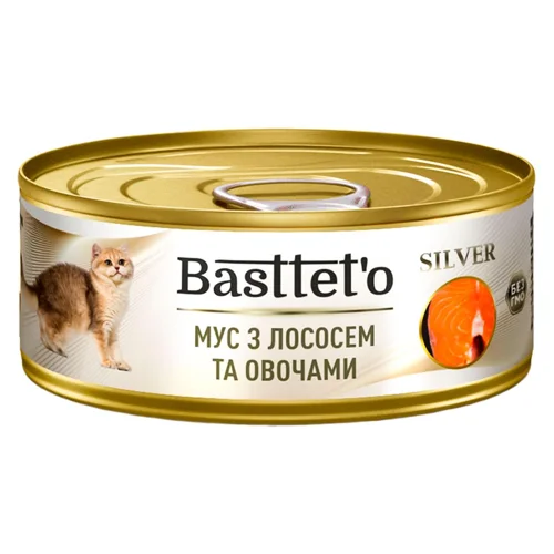 Корм вологий Basttet'o Silver з лососем та овочами для котів 85г