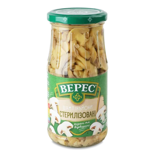 Гриби Шампіньйони Відварені Різані Стерилізовані Верес, Скляна Банка 410г