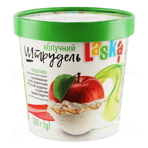 Морозиво Laska «Яблучний штрудель» з крихтами горіхової меренги 8,8%, 300г