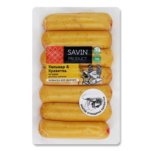 Сосиски Дієтичні Вищого Ґатунку Кальмар, Креветка Та Курка Savin Product, кг