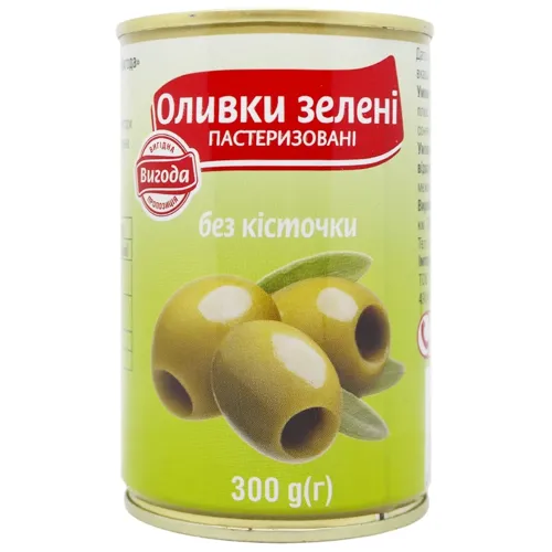 Оливки зелені без кісточки Вигода 300г з/б