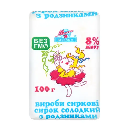 Сирок 8% солодкий з родзинками Молочна веселка м/у 100г