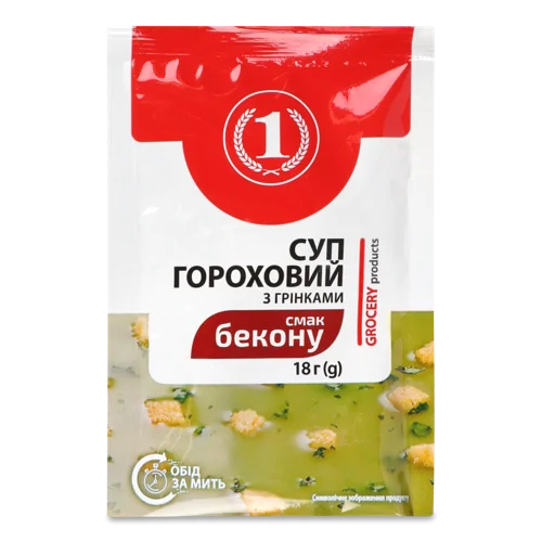 Суп Швидкого Приготування Гороховий Зі Смаком Бекону З Грінками ТМ "1", м/у, 18г