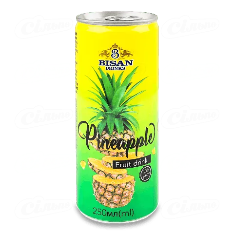 Напій соковий Bisan drinks Ананас негазований у залізній банці, 250мл