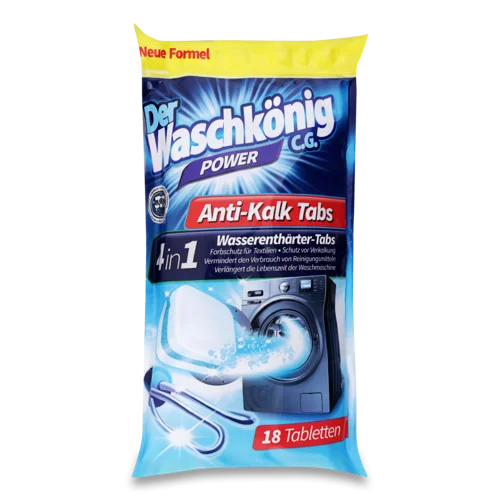 Пральні Таблетки 4в1 з Ефектом Антинакип Der Waschkonig, 18 шт