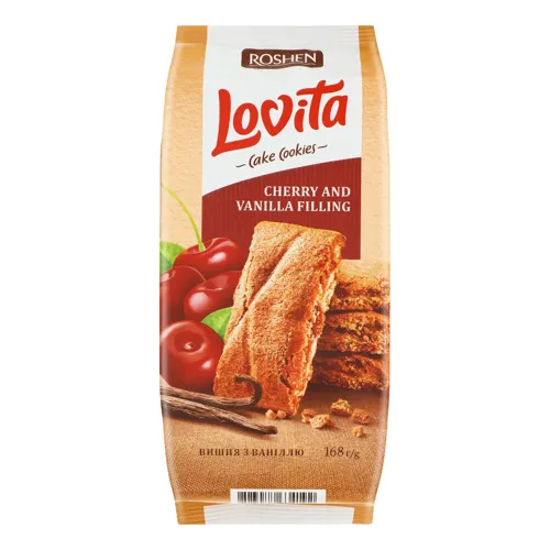 Печиво здобне з вишнево-ванільною начинкою Lovita Cake Cookies Roshen м/у 168г