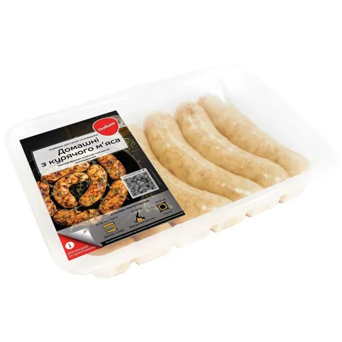 Ковбаски Глобино напівфабрик домаш з курячим м'ясом охолоджене, 600г