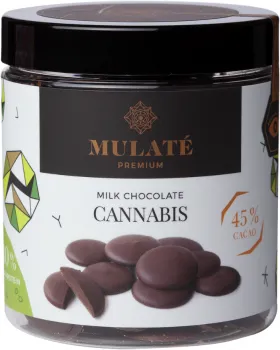 Молочний шоколад Mulate Premium Bites "Milk Cannabis" з конопляним протеїном 150г