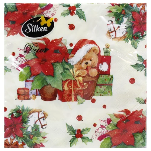Серветки столові Silken Подарунковий ведмедик 3-шарові 33*33см 18шт