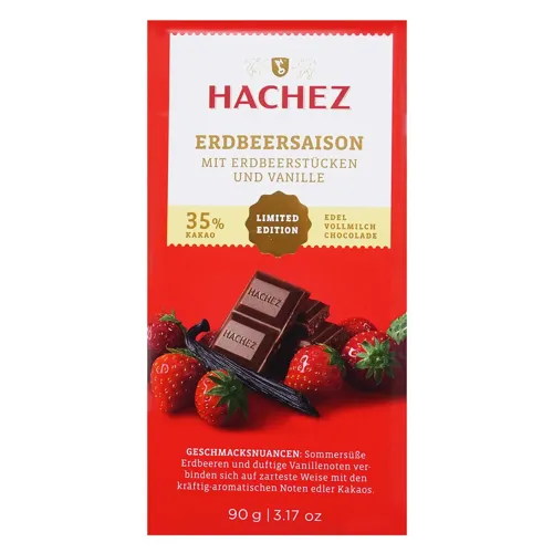 Шоколад Hachez молочний зі шматочками полуниці 90г