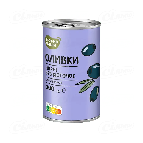 Оливки «Повна Чаша»® чорні без кісточки, 300г