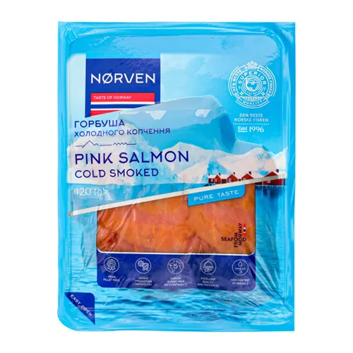 Горбуша Norven нарізка холодного копчення 120г
