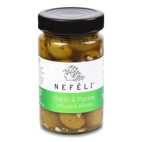 Оливки Nefeli Зелені Часник Без Кісточок І Петрушка, 300г