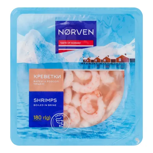 Креветки варені у розсолі чищені Norven лоток 180г