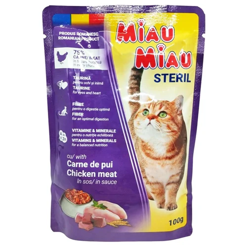 Корм вологий Miau Miau м'ясні шматочки в соусі для стерилізованих котів 100г