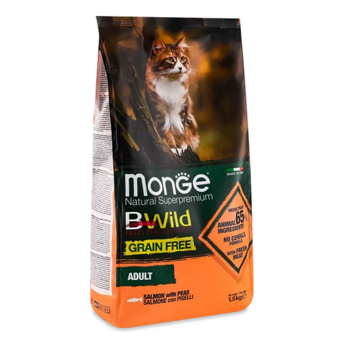 Корм сухий для дорослих котів беззерновий з лососем та горохом BWild Natural Superpremium, м/у 1.5кг