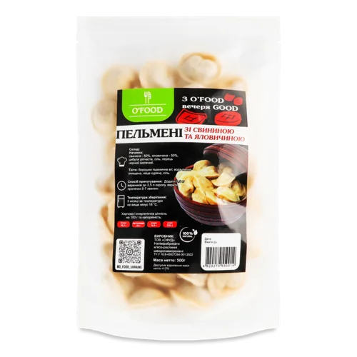 Пельмені Зі Свининою Та Яловичиною O'Food, Для Приготування, д/п, 500г