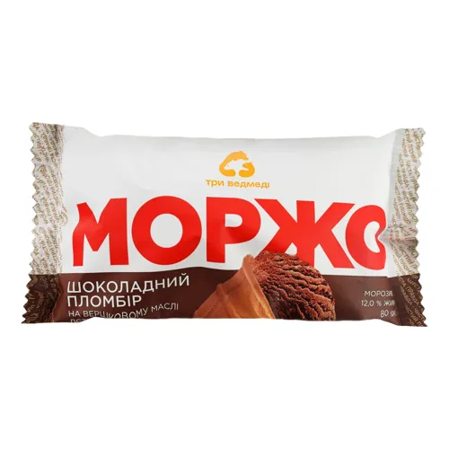 Морозиво 12% шоколадний пломбір на вершковому маслі Моржо Три ведмеді м/у 80г