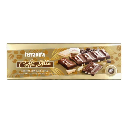 Шоколад Terravita молочний з кавою лате та печивом 225г к/у