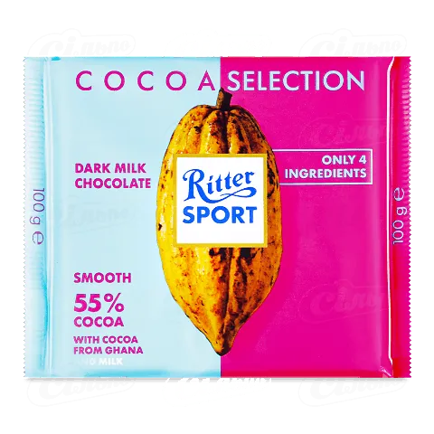 Шоколад Ritter Sport молочний з підвищеним вмістом какао 55%, 100г