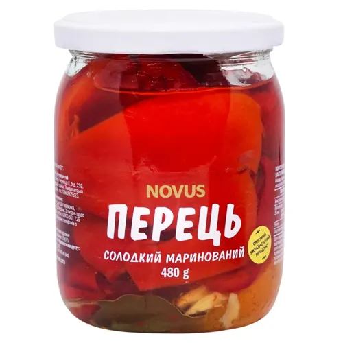 Перець Novus солодкий маринований пастеризований 480г