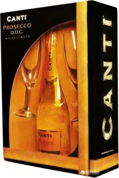 Вино ігристе Canti Prosecco Millesimato біле екстра-сухе 0.75л 11% + 2 бокала в подарунковій упаковці