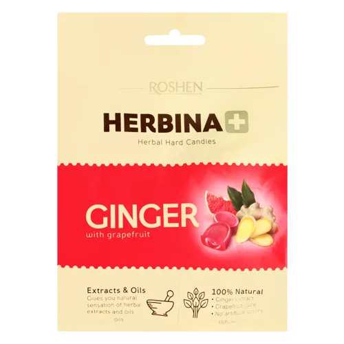 Карамель із начинкою на травах Ginger with grapefruit Herbina+ Roshen м/у 80г