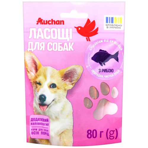Ласощі для собак Auchan м'ясні медальйони з рибою 80г