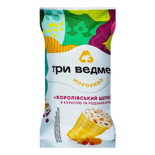 Морозиво 12% з фруктовим наповнювачем у вафельному стаканчику Курага-Родзинки Королівський щербет Три ведмеді м/у 75г