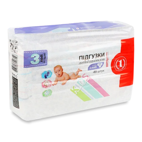 Підгузки Дитячі 4-9 кг 3 Midi ТМ "1" 46 шт, в/ґ