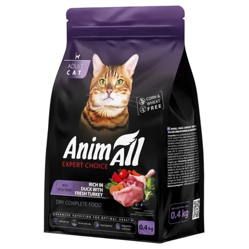 Корм сухий AnimAll з індичкою та качкою для котів 400г