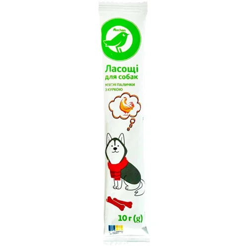 Ласощі для собак Auchan М'ясні палички з куркою 10г