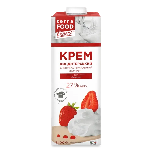 Крем Кондитерський Для Збивання 27% Ультрапастеризований Terra Food Expert, т/п 1л