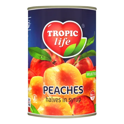 Персики у сиропі Половинками Тропик Лайф з/б 390г