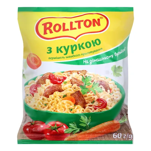 Вермішель швидкого приготування на домашньому бульйоні з куркою Rollton м/у 60г