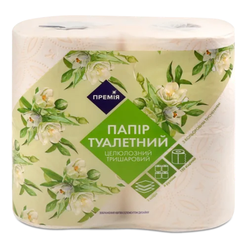 Папір туалетний «Премія»® білий кольорове тисненням 3-шаровий, 4шт.